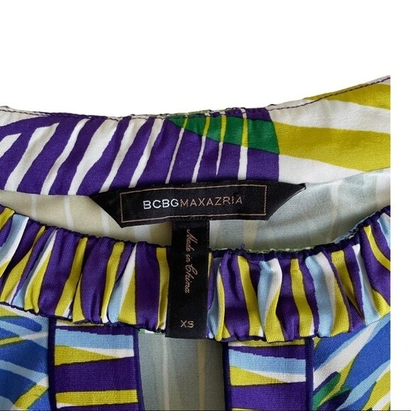 BCBGmaxazria Stretch Jersey Mini Dress Tropical Palm Print XS Travel Vacation - Picture 3 of 6